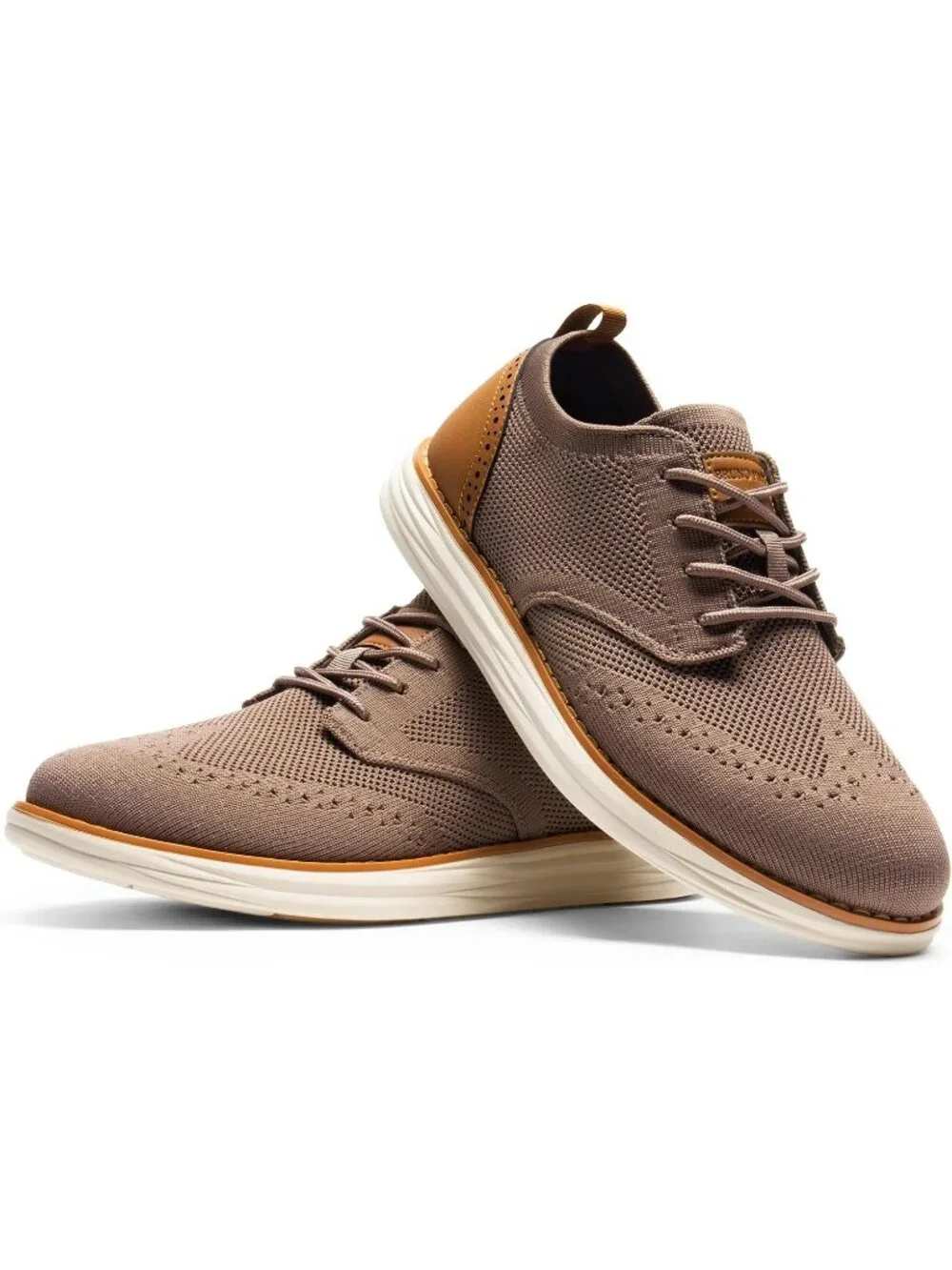 Men's Light Brown Knit Mesh Dress Sneakers Lace Up Casual Oxford Walking Shoes